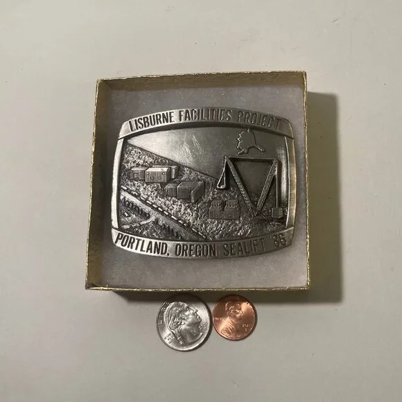 Vintage 1986 Metal Belt Buckle, Lisburne Facilities Project, Sealift, Portland